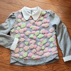 KAN FEI JUNIORS GRAY FLORAL LINED SWEATER/SHIRT sz XL